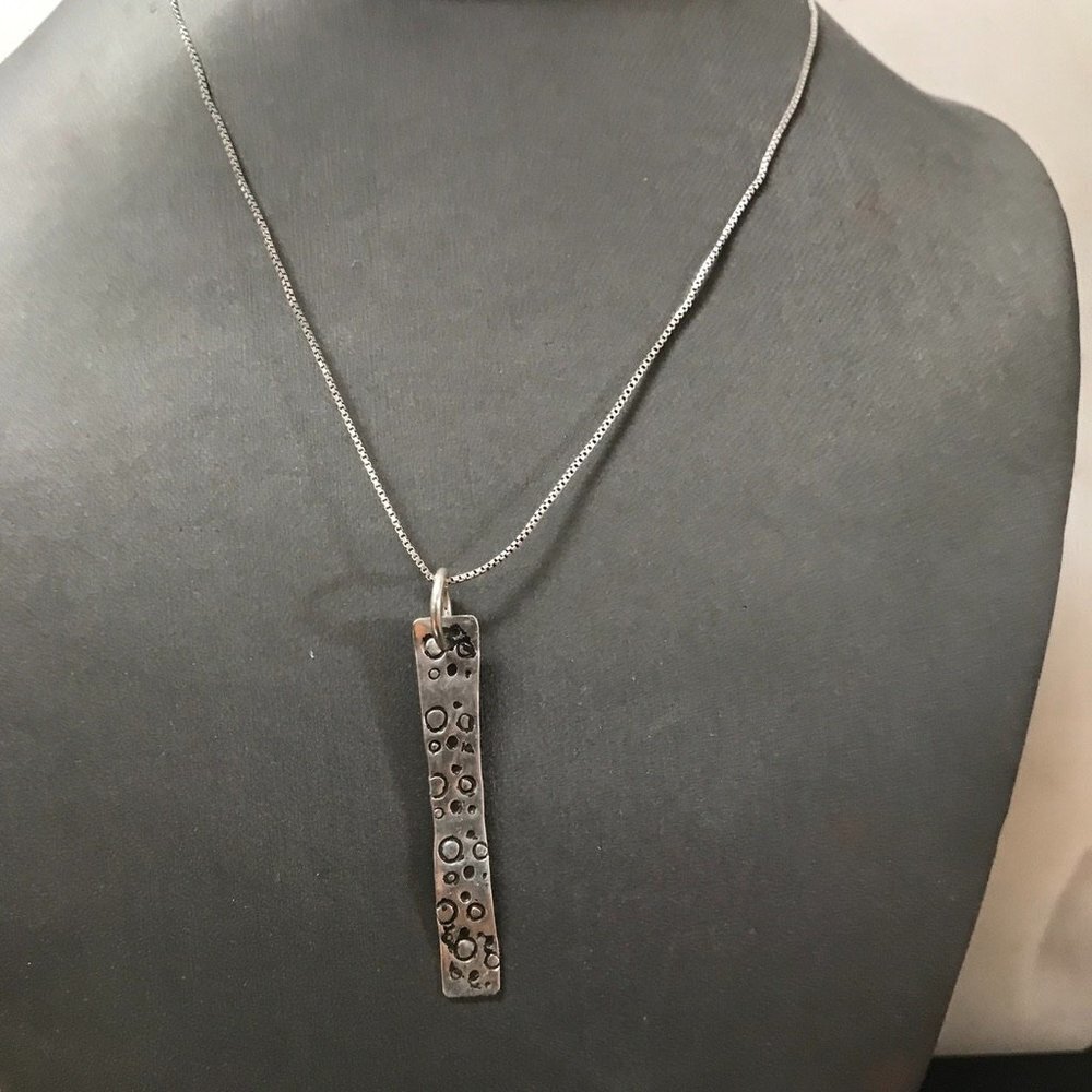 Southwestern Stamped Pendant Sterling Silver Bar necklace 925 .925 Handmade Gift - Picture 2 of 8